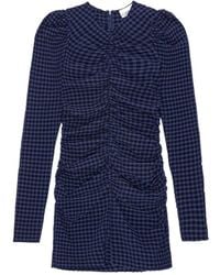 Ganni - Gingham Printed Crewneck Seersucker Mini Dress - Lyst