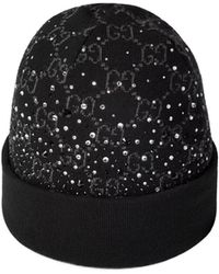 Gucci - Gg Wool Beanie Hat With Crystals, Wool - Lyst