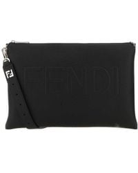 Fendi - Logo Detailed Zipped Clutch Bag - Lyst