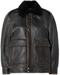 Nour Hammour - Drey Distressed Shearling-Trimmed Leather Jacket - Lyst