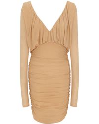 Saint Laurent - V-Neck Draped Long-Sleeved Dress - Lyst