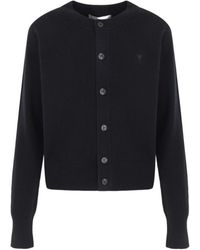 Ami Paris - Heart-Embroidered Button Wool Cardigan - Lyst