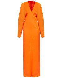 Ferragamo - Ferragamo V-Neck Midi Dress - Lyst
