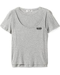 Miu Miu - Ribbed Knit Jersey T-Shirt - Lyst