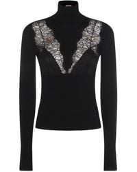 Blumarine - Lace-Insert Long Sleeved Turtleneck Jumper - Lyst