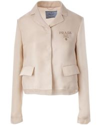 Prada - Logo-Print Silk Jacket - Lyst