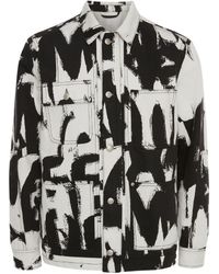 McQueen - Text Print Denim Jacket - Lyst