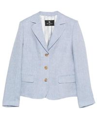 Etro - V-Neck Linen Blazer - Lyst