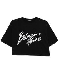 Balmain - Graphic Printed Cropped T-Shirt - Lyst