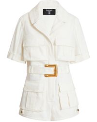 Balmain - Belted Denim Playsuit - Lyst
