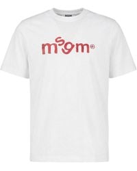 MSGM - Handwritten Logo Print Cotton T-Shir - Lyst
