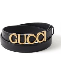 Gucci - Logo Lettering Plaque Buckle Belt - Lyst
