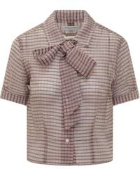 Thom Browne - Bow Collar Checked Blouse - Lyst