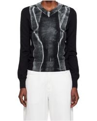MM6 by Maison Margiela - V-Neck Graphic-Print Sweater - Lyst