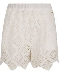 Herno - Cotton Macramé Shorts With Scalloped Hemline And Elastic Waistband - Lyst