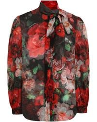 Dolce & Gabbana - Floral Printed Chiffon Pussy-Bow Shirt - Lyst