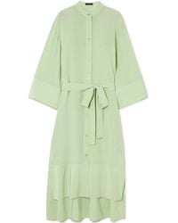JOSEPH - Darious Belted Pleated Silk-Crepe Midi Dress - Lyst