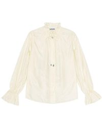 Ganni - Ivory Fluid Cupro Tie Shirt - Lyst