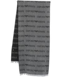 Emporio Armani - Logo Patterned Fringed Scarf - Lyst