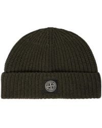 Stone Island - Ribbed Knit Beanie With Compass Logo Patch - Lyst