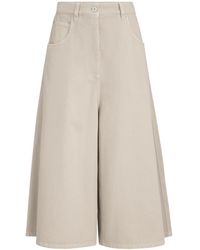 Brunello Cucinelli - Dyed Denim Wide Cropped Trousers With Monili - Lyst