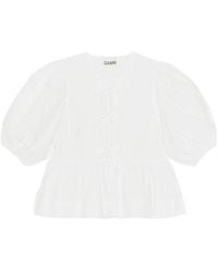 Ganni - Poplin Peplum Tie Blouse - Lyst