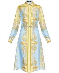Versace - Pattern-Printed Belted Dress - Lyst