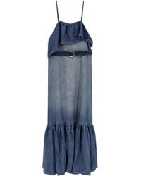 Pinko - Ruffled Thin Strap Denim Maxi Dress - Lyst