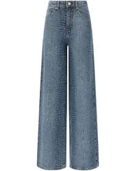 Self-Portrait - Embellished Embossed Wide Leg Jeans - Lyst