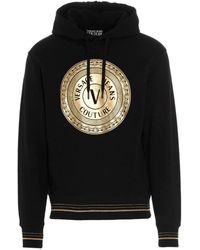 Versace Jeans Couture - V-Emblem Print Cotton Hoodie - Lyst