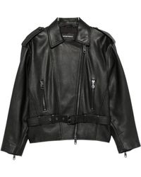 Emporio Armani - Leather Jacket With A Zipper - Lyst