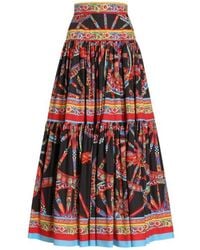 Dolce & Gabbana - Carretto-Printed Poplin Midi Skirt - Lyst