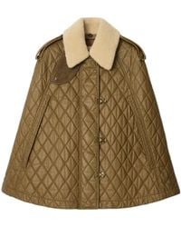 Burberry - Shearling Collar Quilted Cotton Heath Cape - Lyst