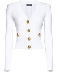 Balmain - Button Embellished Ribbed Knit Cardigan - Lyst