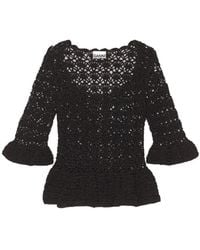 Ganni - Crochet Half-Sleeved Flared Hem Top - Lyst