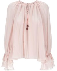 Chloé - Chloé Gathered V-Neck Drawstring Top - Lyst