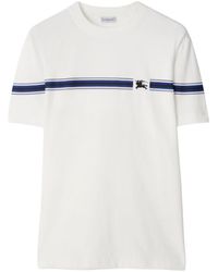 Burberry - Logo Embroidered Striped T-Shirt - Lyst