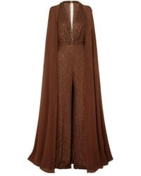 Jenny Packham - Embellished Jumpsuit With Cape Effect - Lyst