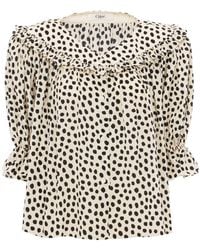 Chloé - Crepe Puff-Sleeve Ruffled Top - Lyst