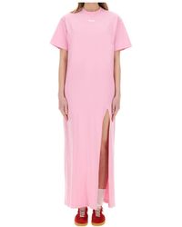 MSGM - Logo Printed Side-Slit Maxi Dress - Lyst