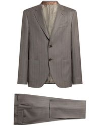 Etro - Single-Breasted Wool Suit With Chevron Stripes - Lyst