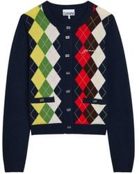Ganni - Argyle Wool And Cashmere-Blend Cardigan - Lyst