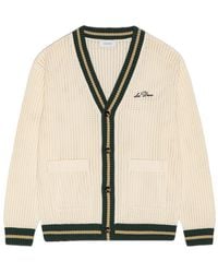 Les Deux - Logo-Embroidered Striped-Trim Cardigan - Lyst