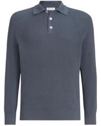 Brunello Cucinelli - Cotton English Rib Knit Polo With Long Raglan Sleeves - Lyst