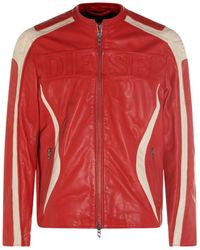 DIESEL - Zip-Up Crewneck Leather Jacket - Lyst