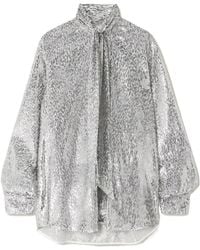 Stella McCartney - Tie-Neck Metallic Fil Coupé Blouse - Lyst