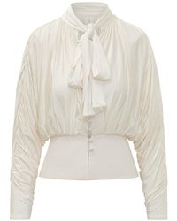 Self-Portrait - Tie-Neck T-Shirt Top - Lyst