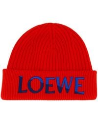 Loewe - Logo-Embroidered Ribbed-Knit Beanie Hat - Lyst