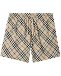 Burberry - Elasticated Waistband Checked Swim Shorts - Lyst