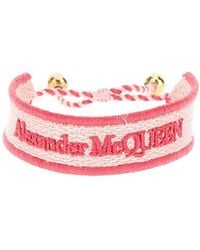 McQueen - Logo Embroidered Skull Bracelet - Lyst